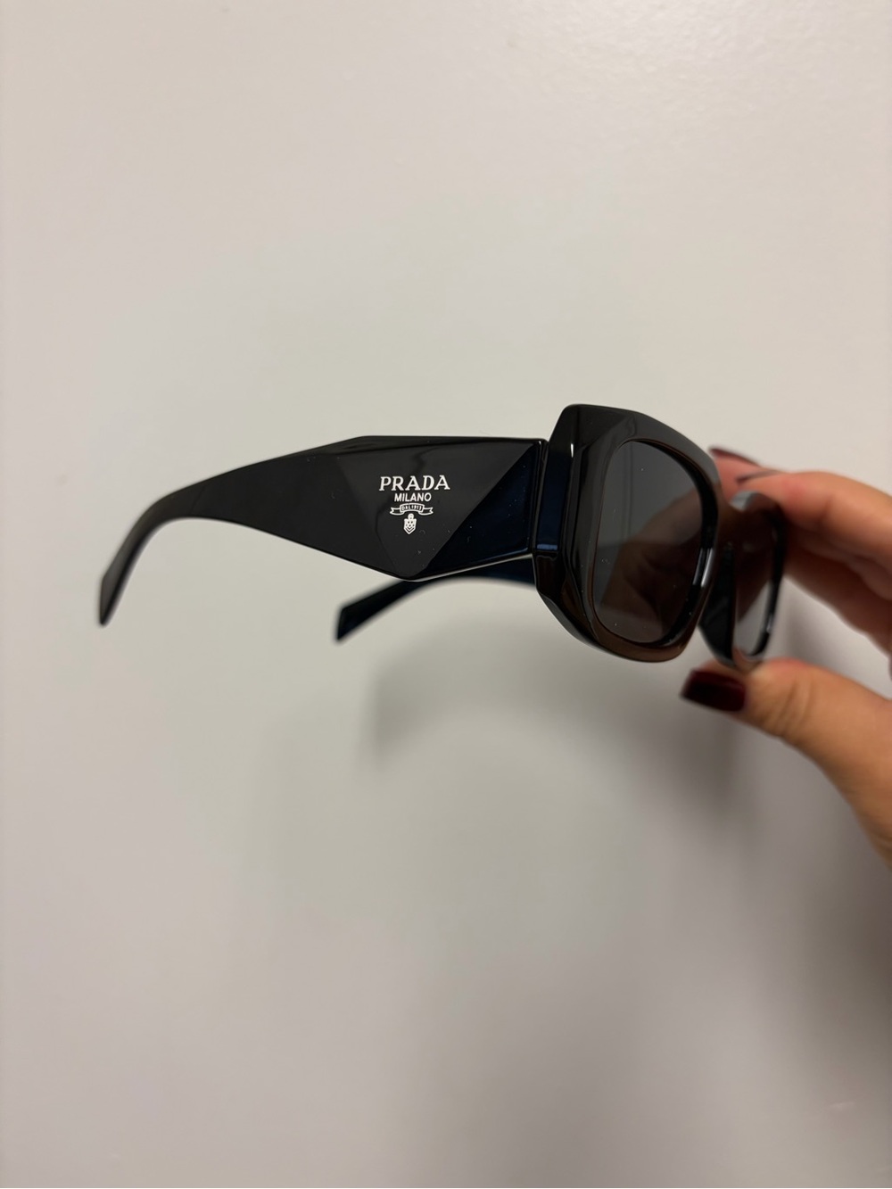 Prada Black Rectangular Women's Sunglasses with Dark Lenses - Picture 5 of 6
